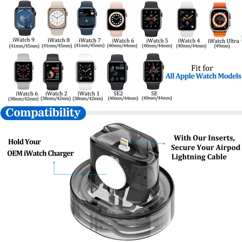 SOKUSIN Stand for Apple Watch Charger - iWatch AirPod 2 in 1 Charging Stand Holder Dock Compatible with Apple Watch Series 10 9 8 Ultra2 Ultra SE2 SE 7 6 5 4 3 2 and AirPods 1/2/3/Pro (Black) - Image 5